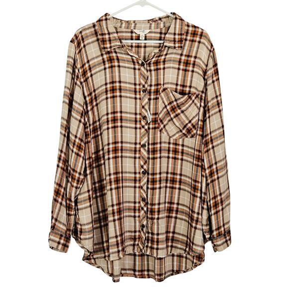 Terra & Sky Tops - Terra & Sky Button Front Woven Top Plaid sz 2X NWOT